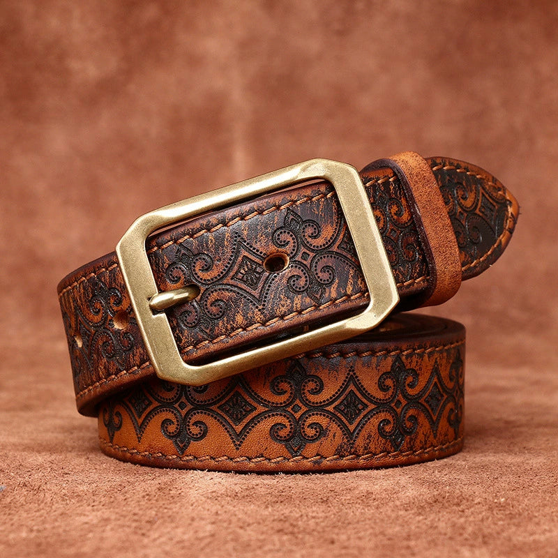Men's Double-Sided Engraved Belt — Italian Top-Grain Cowhide