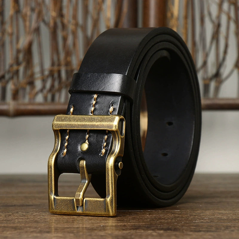 Thickened top-grain cowhide belt for men
