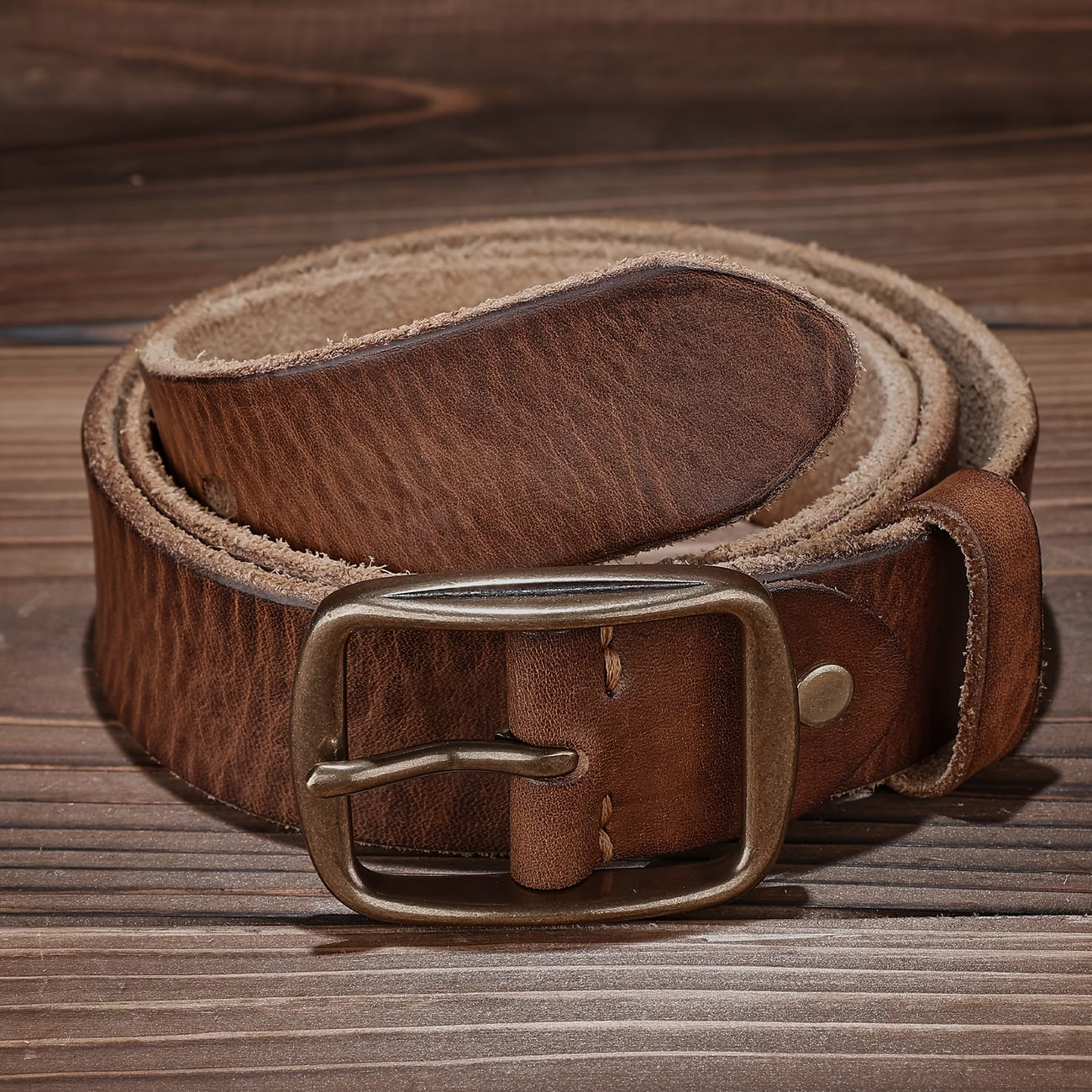 Men's Denim Belt | Western-Style Leather Belt | Casual Vintage Belt | Thick Cowhide Belt with Square Buckle