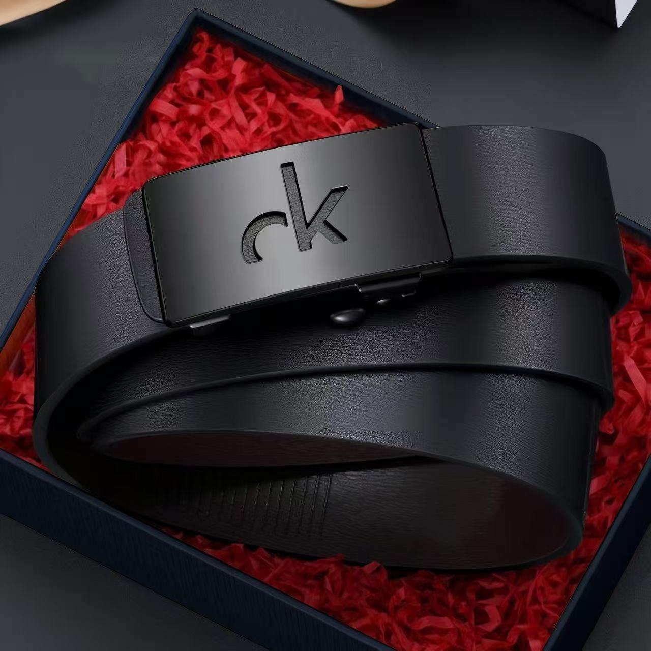 Luxury Men's Leather Belt with Automatic Logo Buckle