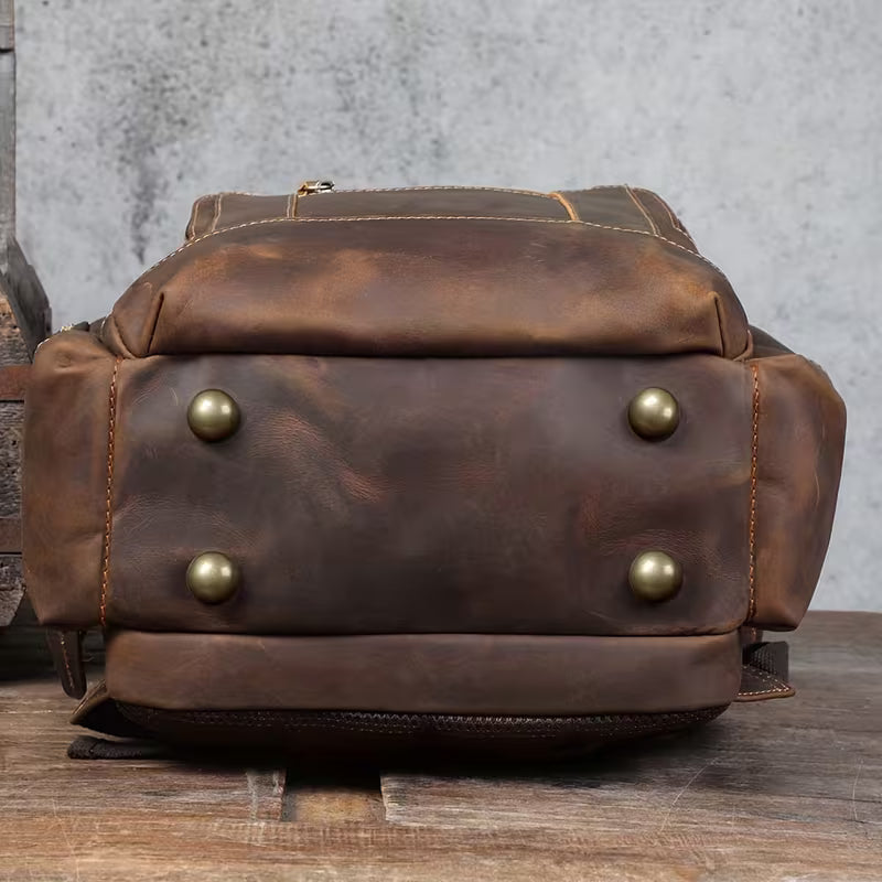 Retro Minimalist Genuine Leather Backpack in Dark Brown