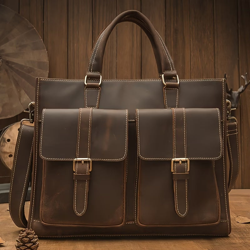 Genuine Leather Handbag / Briefcase – Top-Grain Vintage Cowhide – Shoulder Bag
