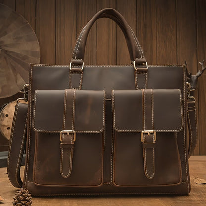 Genuine Leather Handbag / Briefcase – Top-Grain Vintage Cowhide – Shoulder Bag