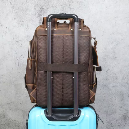 Retro Minimalist Genuine Leather Backpack in Dark Brown