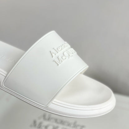Unisex White Casual Letter-Print Slides