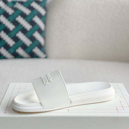 Unisex White Casual Letter-Print Slides