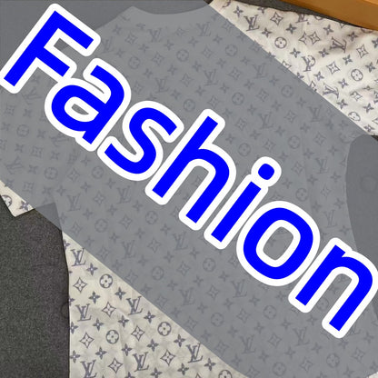Luxury Brand Short-Sleeve T-Shirt with All-Over Print and Chain Collar Detail