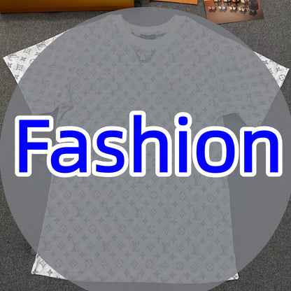 Luxury Brand Short-Sleeve T-Shirt with All-Over Print and Chain Collar Detail
