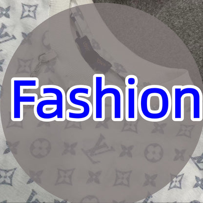 Luxury Brand Short-Sleeve T-Shirt with All-Over Print and Chain Collar Detail