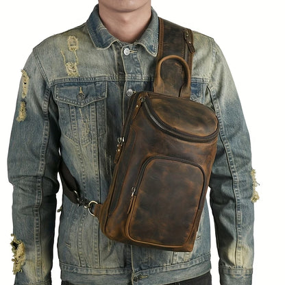 Genuine Top-Grain Cowhide Leather Chest Bag – Vintage Single-Shoulder Crossbody Bag