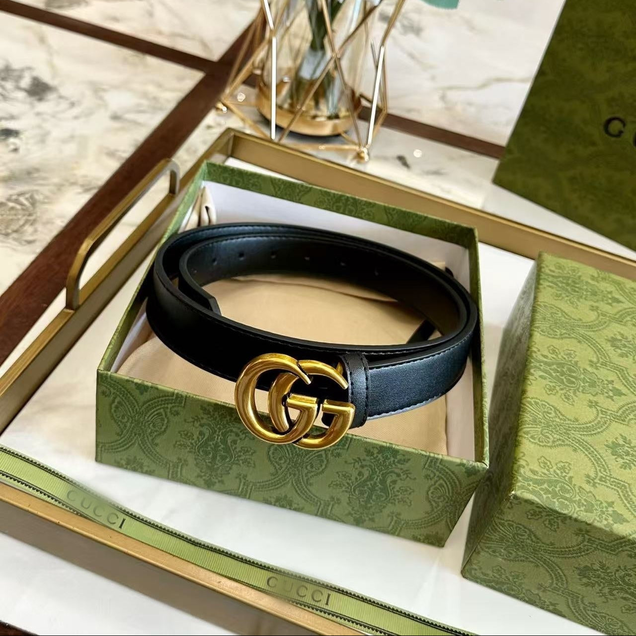 Women's Reversible Leather Belt — Gold Buckle, Width 3.0 cm