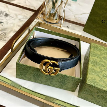 Women's Reversible Leather Belt — Gold Buckle, Width 3.0 cm