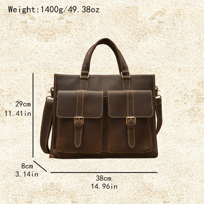 Genuine Leather Handbag / Briefcase – Top-Grain Vintage Cowhide – Shoulder Bag
