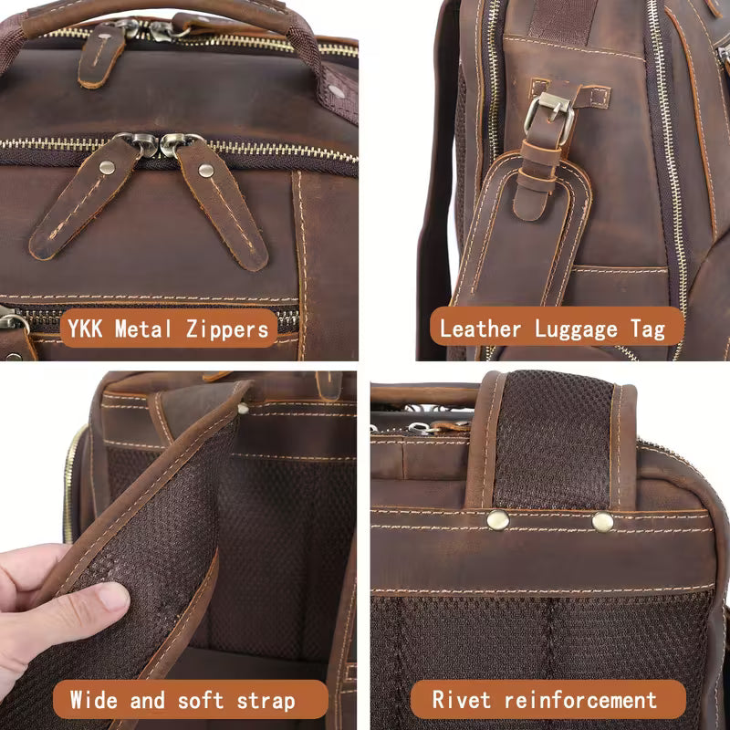 Retro Minimalist Genuine Leather Backpack in Dark Brown