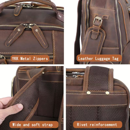 Retro Minimalist Genuine Leather Backpack in Dark Brown