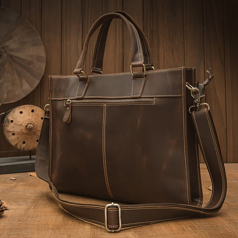 Genuine Leather Handbag / Briefcase – Top-Grain Vintage Cowhide – Shoulder Bag