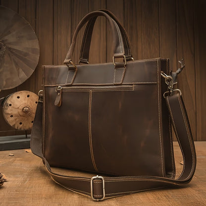 Genuine Leather Handbag / Briefcase – Top-Grain Vintage Cowhide – Shoulder Bag