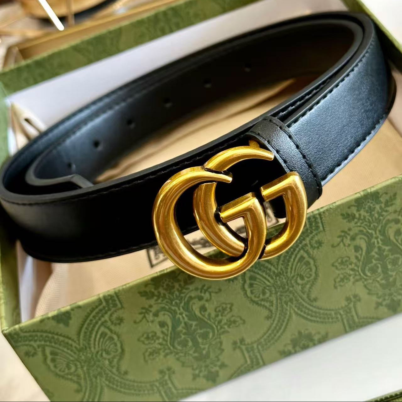 Women's Reversible Leather Belt — Gold Buckle, Width 3.0 cm