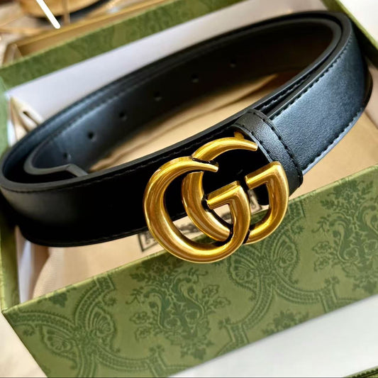 Women's Reversible Leather Belt — Gold Buckle, Width 3.0 cm