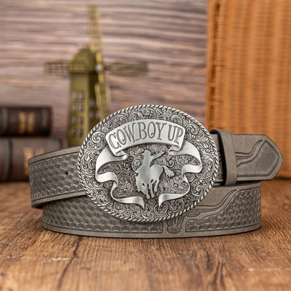Western cowboy style, with a large oval buckle.