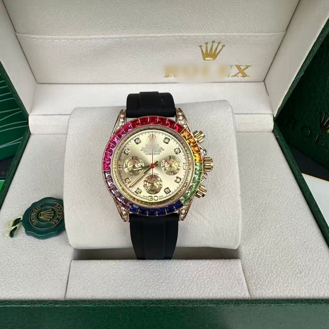 Business-style wristwatch, available with black or gold dial options.
