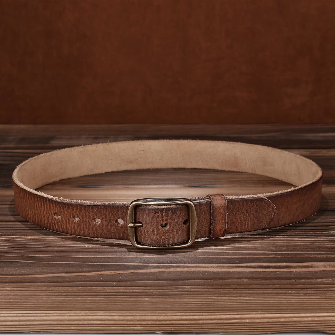 Men's Denim Belt | Western-Style Leather Belt | Casual Vintage Belt | Thick Cowhide Belt with Square Buckle