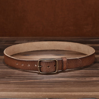 Men's Denim Belt | Western-Style Leather Belt | Casual Vintage Belt | Thick Cowhide Belt with Square Buckle