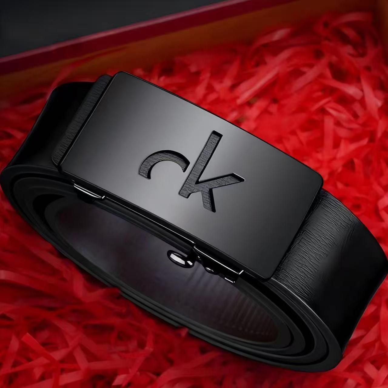 Luxury Men's Leather Belt with Automatic Logo Buckle
