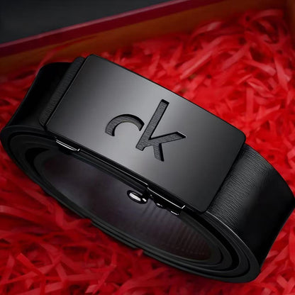 Luxury Men's Leather Belt with Automatic Logo Buckle