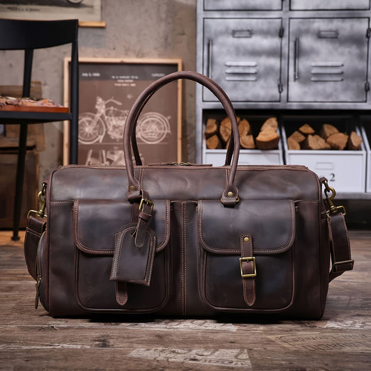 Large-Capacity Genuine Cowhide Duffel/Gym Bag – Handmade Vintage-Style "Crazy Horse" Leather Travel Bag