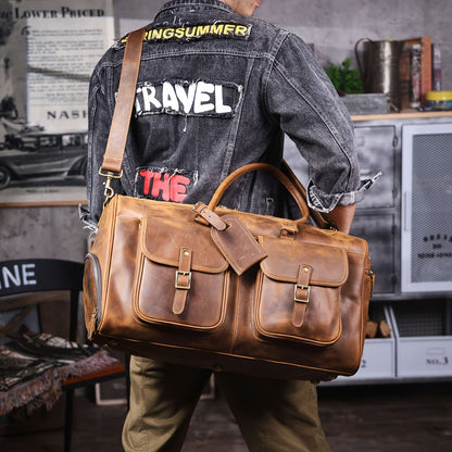 Large-Capacity Genuine Cowhide Duffel/Gym Bag – Handmade Vintage-Style "Crazy Horse" Leather Travel Bag