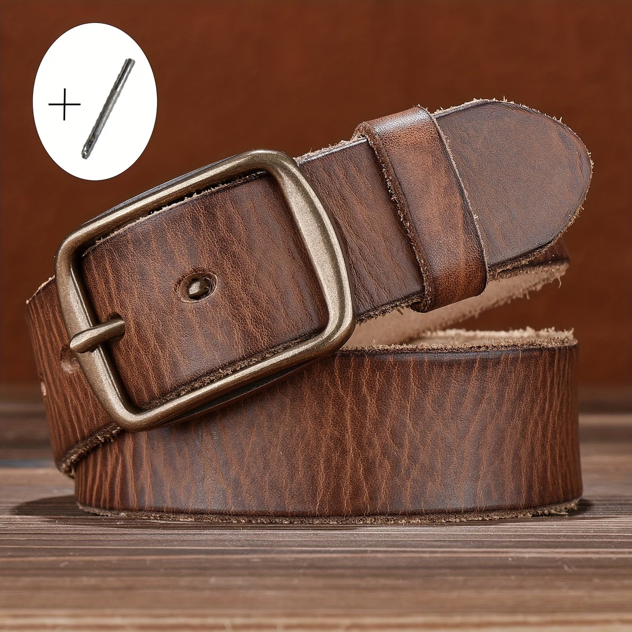 Men's Denim Belt | Western-Style Leather Belt | Casual Vintage Belt | Thick Cowhide Belt with Square Buckle