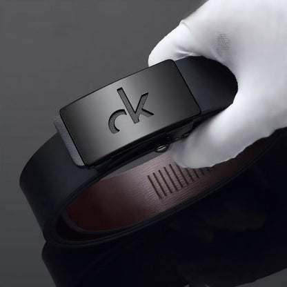 Luxury Men's Leather Belt with Automatic Logo Buckle