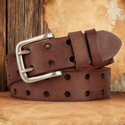 Crafted from full-grain cowhide, featuring a classic brass buckle.