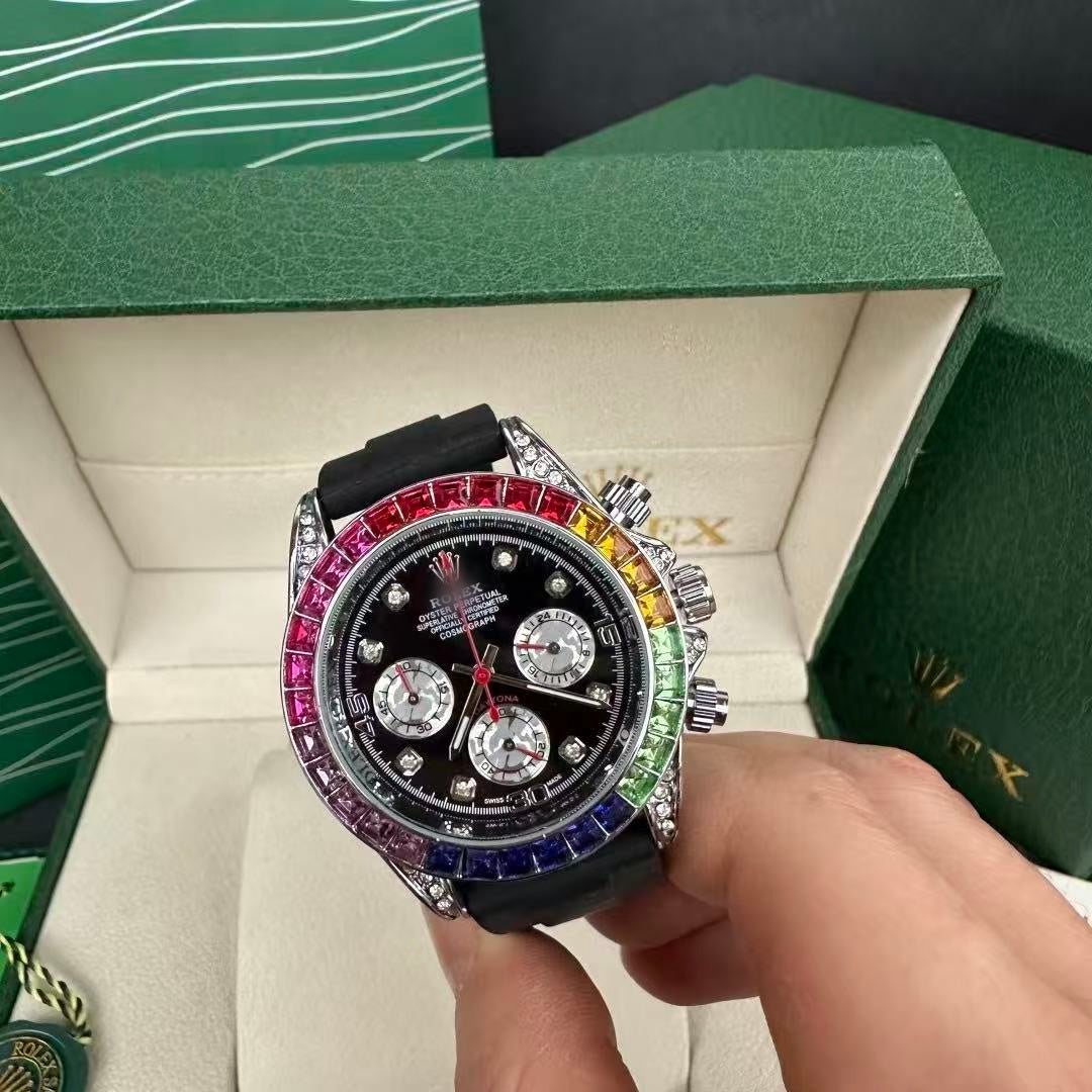 Business-style wristwatch, available with black or gold dial options.
