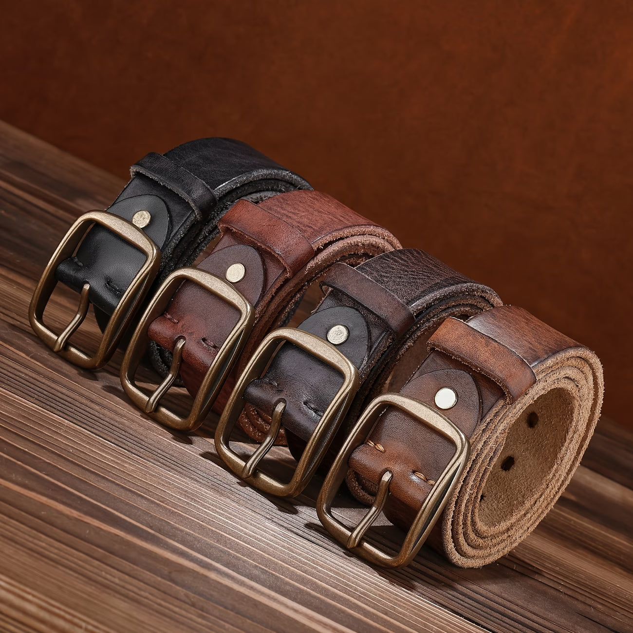 Men's Denim Belt | Western-Style Leather Belt | Casual Vintage Belt | Thick Cowhide Belt with Square Buckle