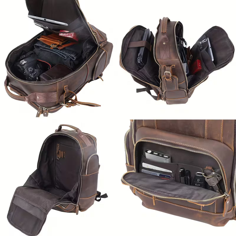Retro Minimalist Genuine Leather Backpack in Dark Brown