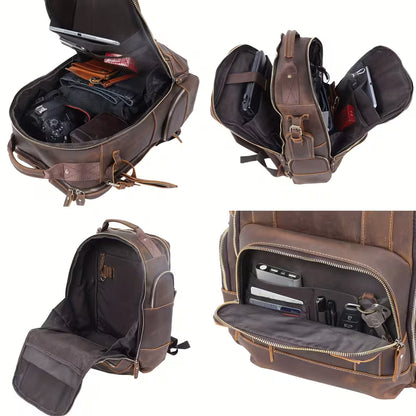 Retro Minimalist Genuine Leather Backpack in Dark Brown