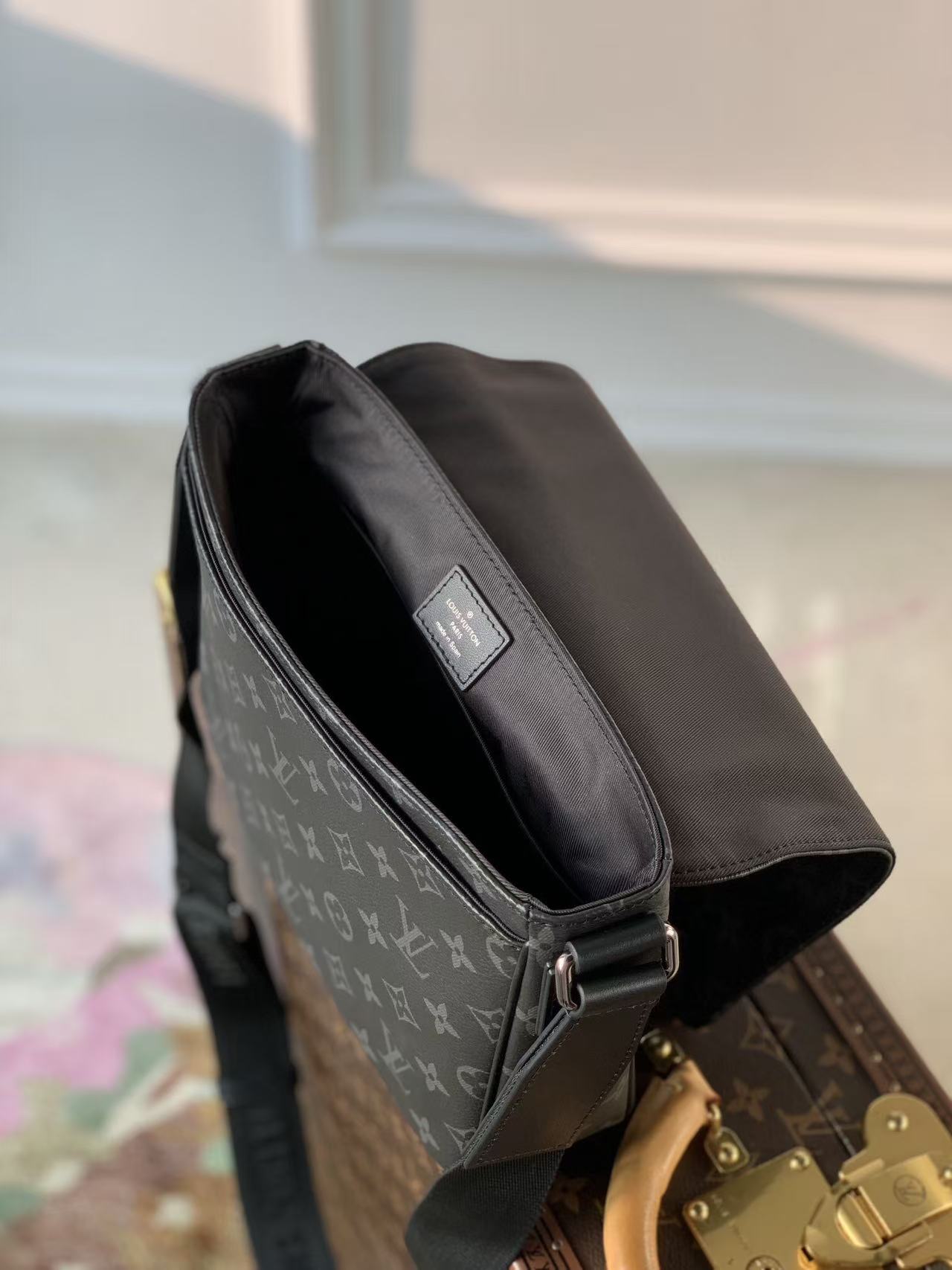 Classic black embossed crossbody/shoulder bag, high quality.