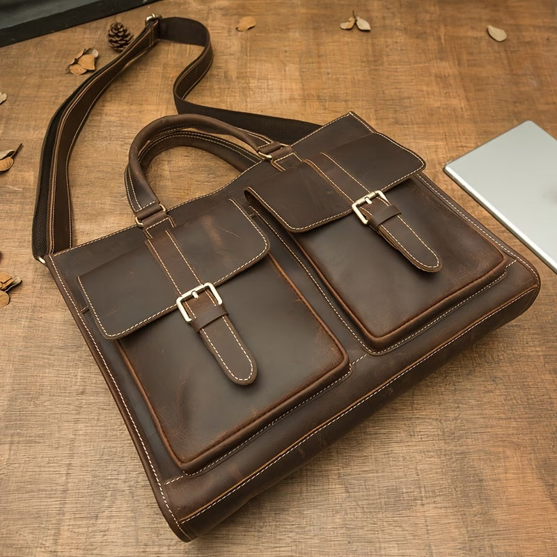 Genuine Leather Handbag / Briefcase – Top-Grain Vintage Cowhide – Shoulder Bag