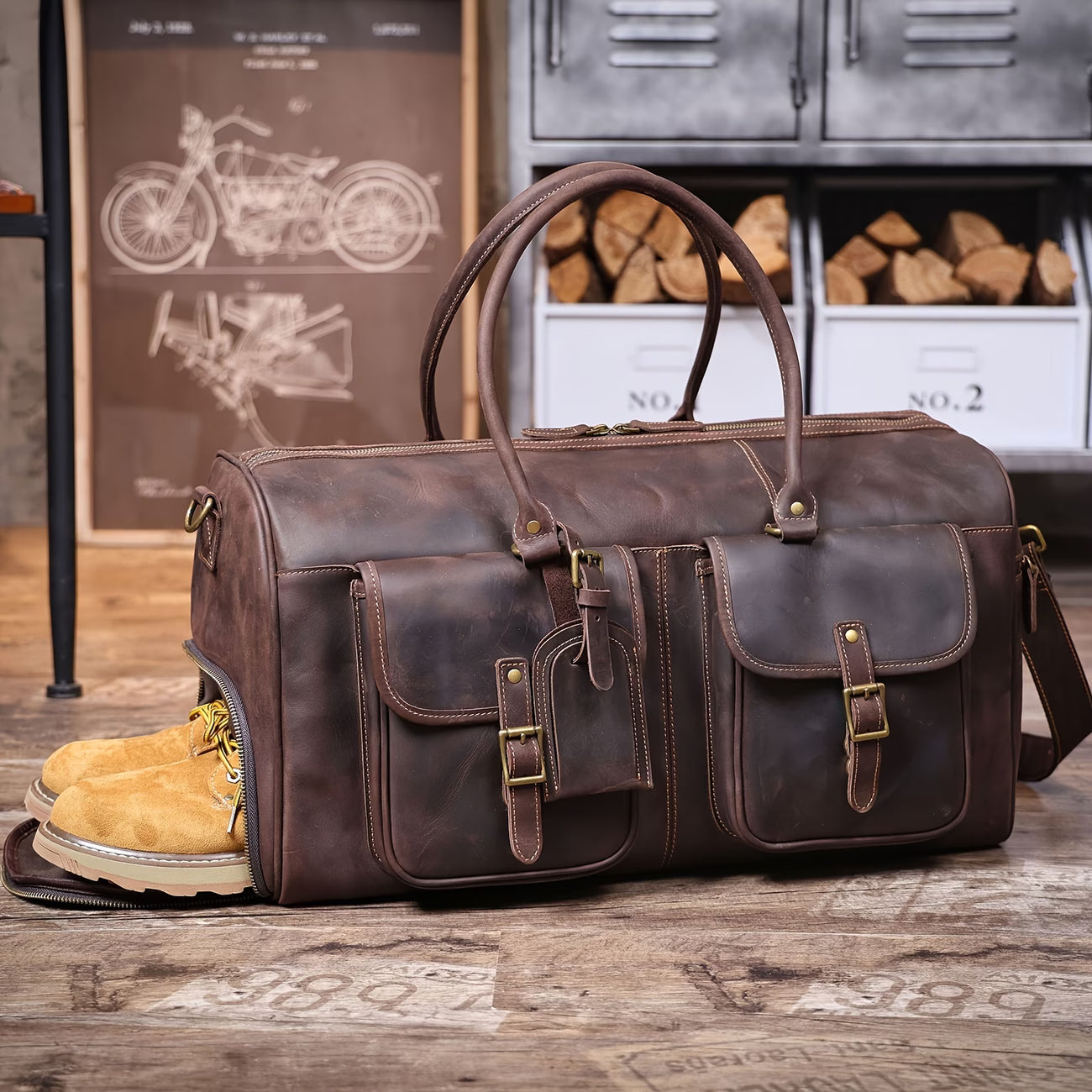 Large-Capacity Genuine Cowhide Duffel/Gym Bag – Handmade Vintage-Style "Crazy Horse" Leather Travel Bag