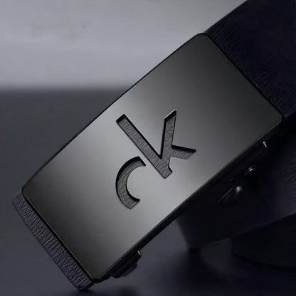 Luxury Men's Leather Belt with Automatic Logo Buckle