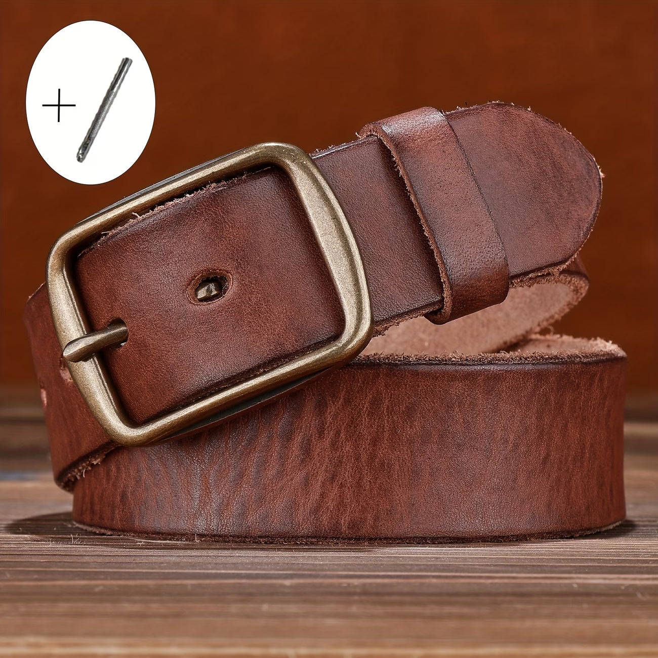 Men's Denim Belt | Western-Style Leather Belt | Casual Vintage Belt | Thick Cowhide Belt with Square Buckle