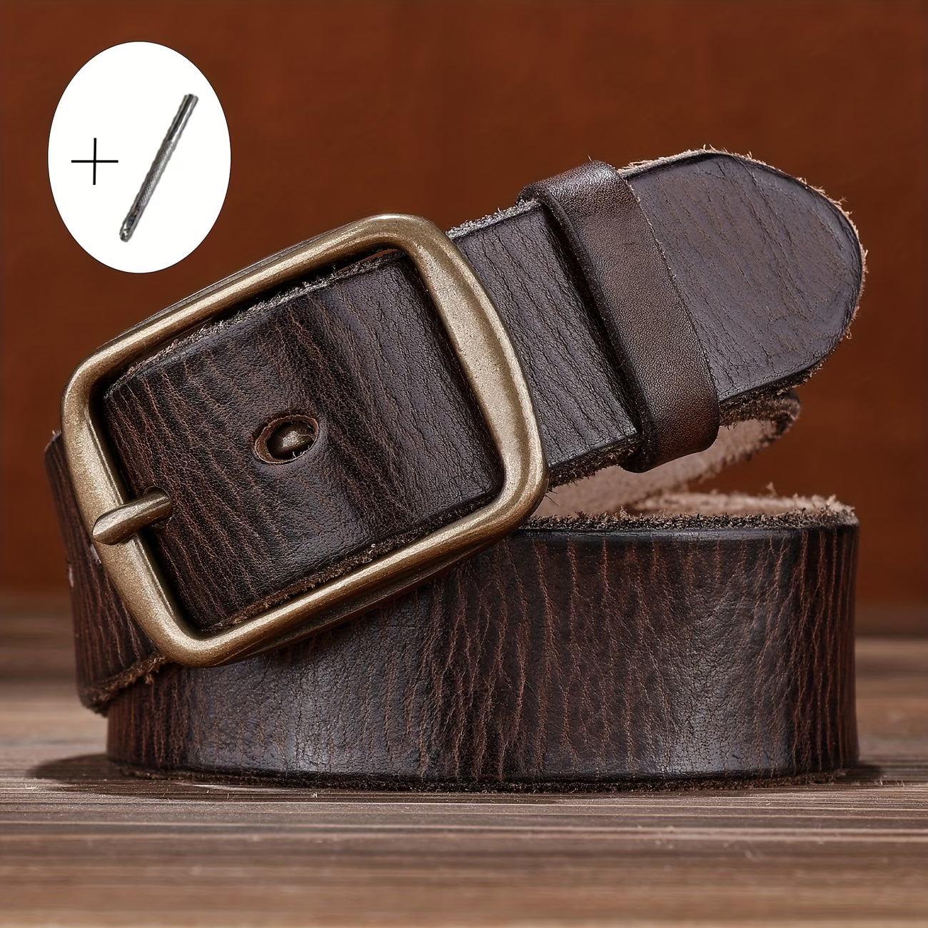 Men's Denim Belt | Western-Style Leather Belt | Casual Vintage Belt | Thick Cowhide Belt with Square Buckle