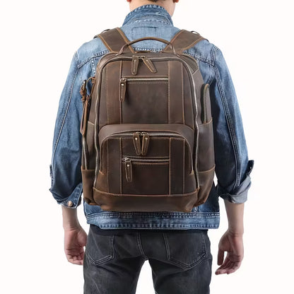 Retro Minimalist Genuine Leather Backpack in Dark Brown