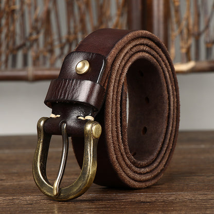 Genuine Cowhide Leather Fashionable, Retro-Style Casual Jeans
