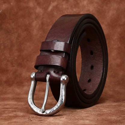 Top-Grain Cowhide — Vintage & Stylish, Horseshoe Buckle, Coarse Texture