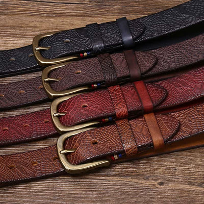 Extra-Thick Top-Grain Genuine Cowhide Belt with Brass Buckle