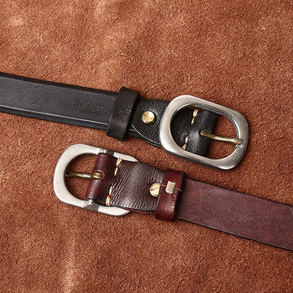 Women's 2.8cm Wide Vintage Extra-Thick Top-Grain Cowhide Belt
