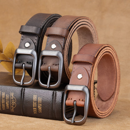 Genuine Leather Pin-Buckle Belt — Vintage Top-Grain Cowhide